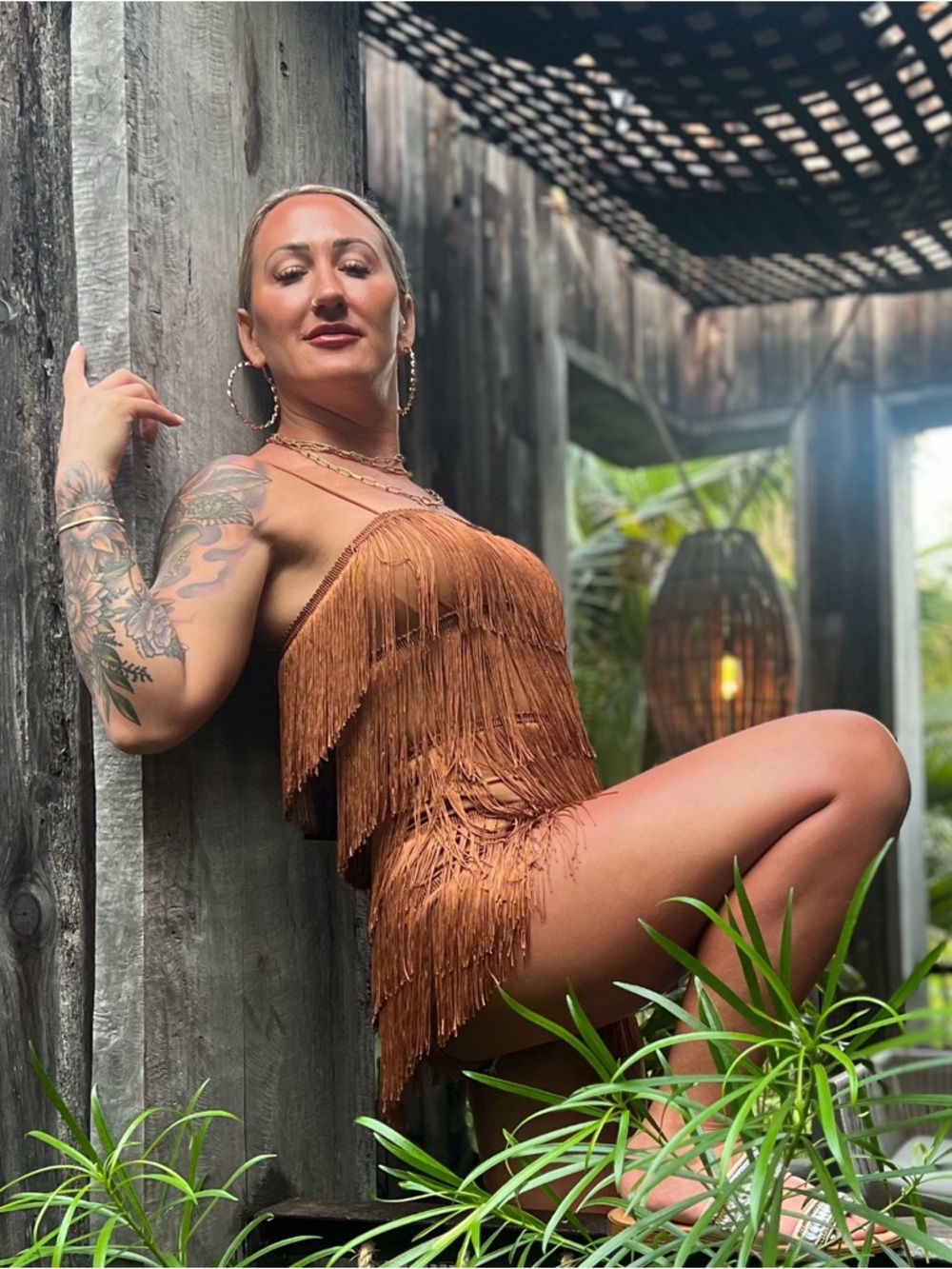 AKIRA Brown Fringe Mini Dress